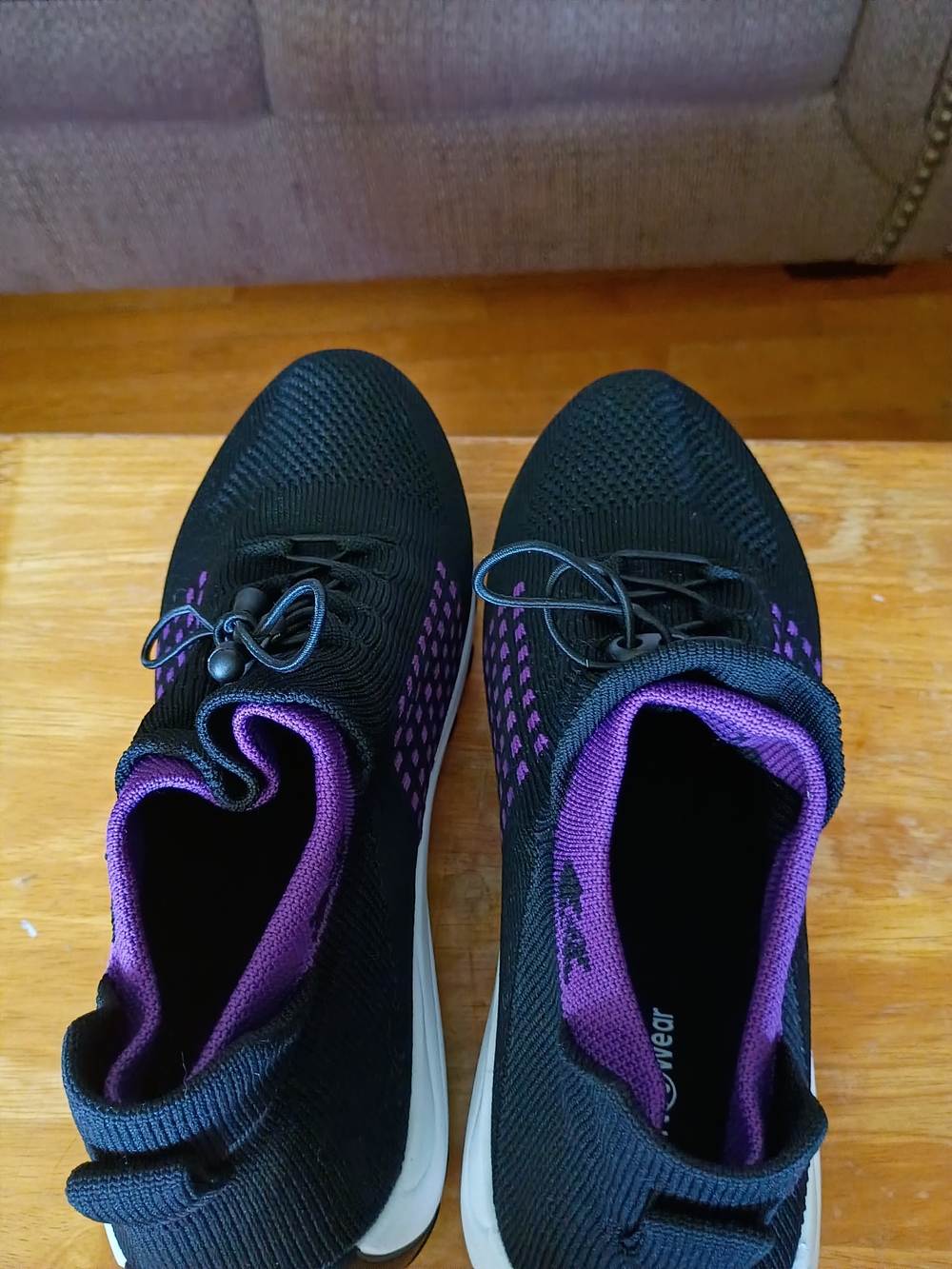 Women’s Black and Purple Knit Slip-On Athletic Shoes